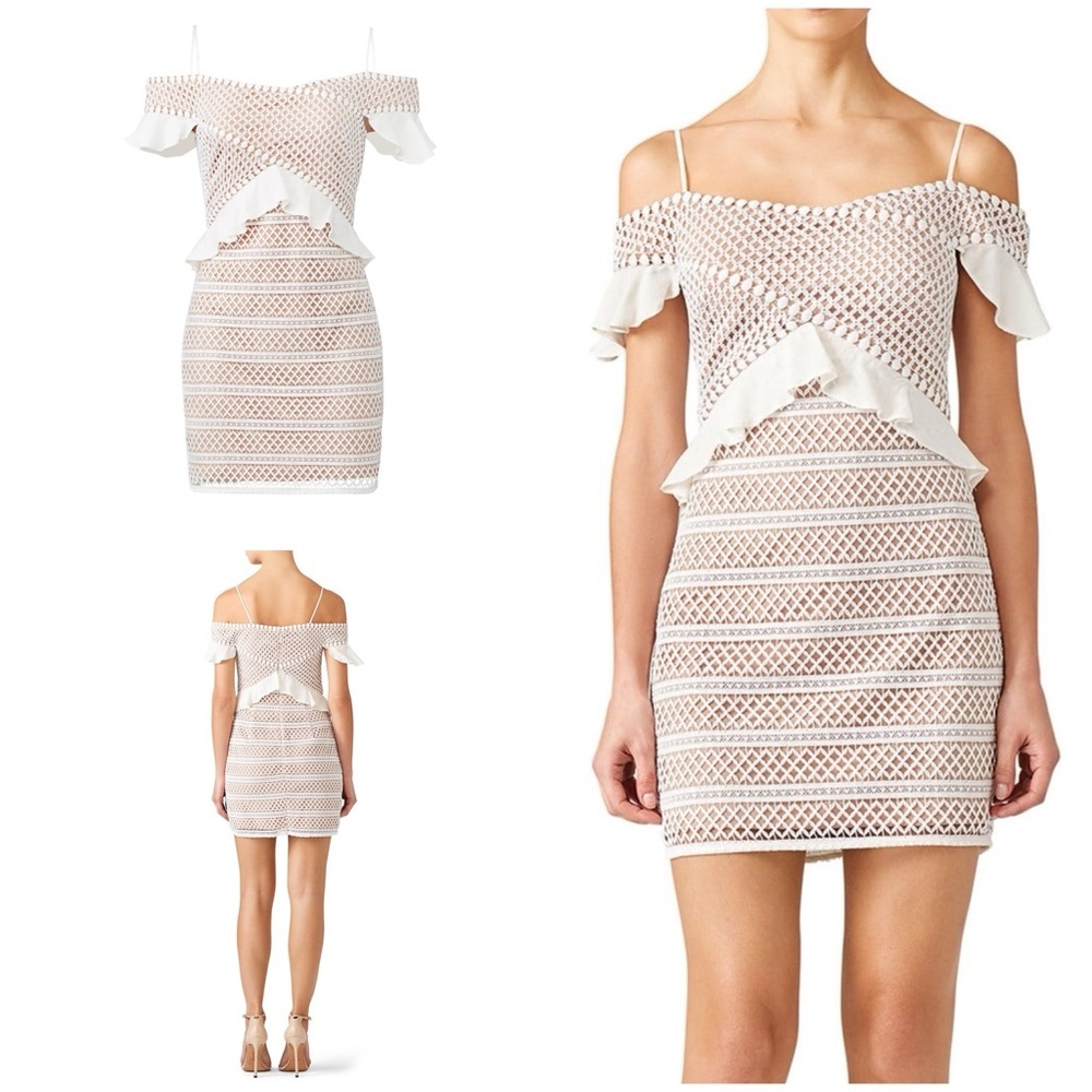 Stylestalker Carmen Eyelet Floral Off-the-shoulder Ruffle Cocktail Mini Dress S​